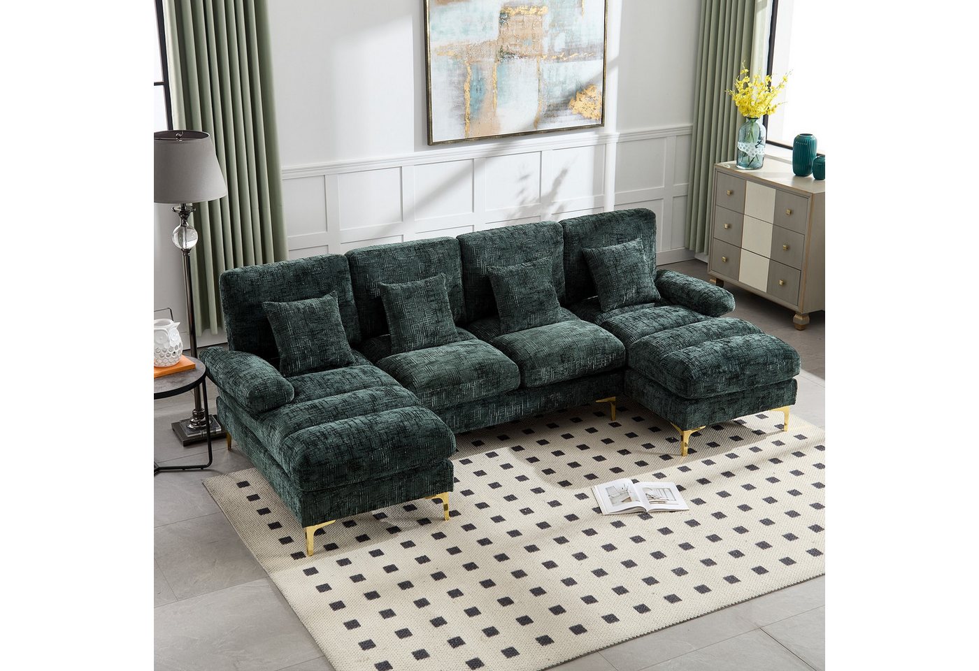 BlingBin Sofa Modernes Chenille U-Shape Sektionssofa mit doppelten Liegesitzen, Ecksofa 1 Teile, für Wohnzimmer Schlafzimmer Wohnung Villa Wohnzimmer Zuhause am Kamin BlingBin Sofa Modernes Chenille U-Shape Sektionssofa mit doppelten Liegesitzen, Ecksofa 1 Teile, für Wohnzimmer Schlafzimmer Wohnung Villa Wohnzimmer Zuhause am Kamin von BlingBin
