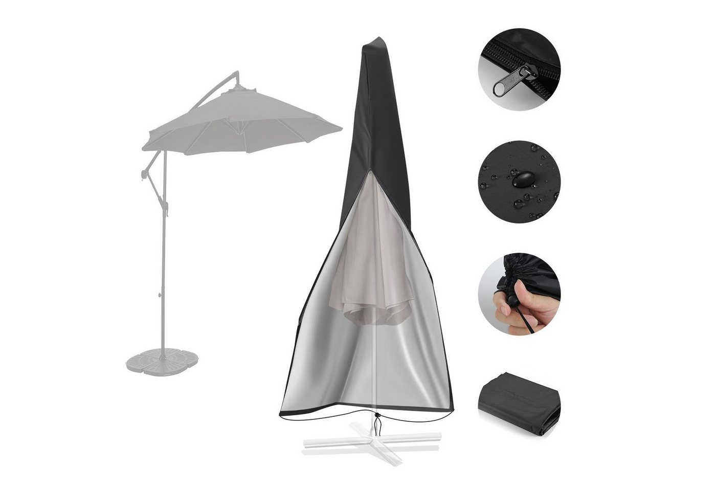 BlingBin Sonnenschirm-Schutzhülle Ampelschirmhülle, Schutzhülle für Hängesonnenschirm im Garten, Schwarz (1er Set, 1-St., Höhe 265 cm, Breite oben 40 cm, Breite Mitte 70 cm, Breite unten 50 cm), Geeignet für Terrassenschirmabdeckungen von 2,7 m bis 3,3 m BlingBin Sonnenschirm-Schutzhülle Ampelschirmhülle, Schutzhülle für Hängesonnenschirm im Garten, Schwarz (1er Set, 1-St., Höhe 265 cm, Breite oben 40 cm, Breite Mitte 70 cm, Breite unten 50 cm), Geeignet für Terrassenschirmabdeckungen von 2,7 m bis 3,3 m von BlingBin