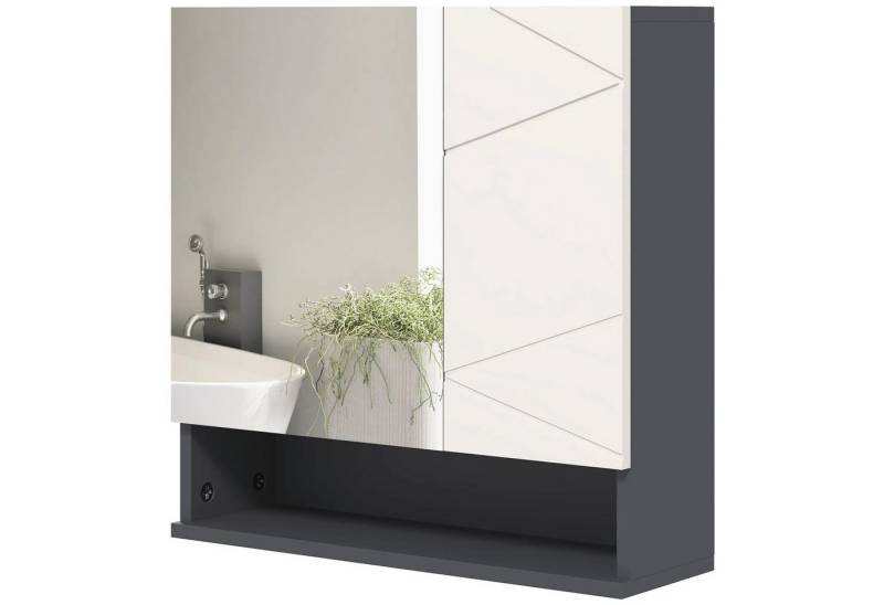 BlingBin Spiegelschrank Badezimmerschrank mit Spiegel, Hängeschrank mit Verstellbar Ablage (1er Set, 1-St., 55cm x 17cm x 55cm) Offenes Fach, Anti-Beschlag-Funktion, Wandschrank von BlingBin