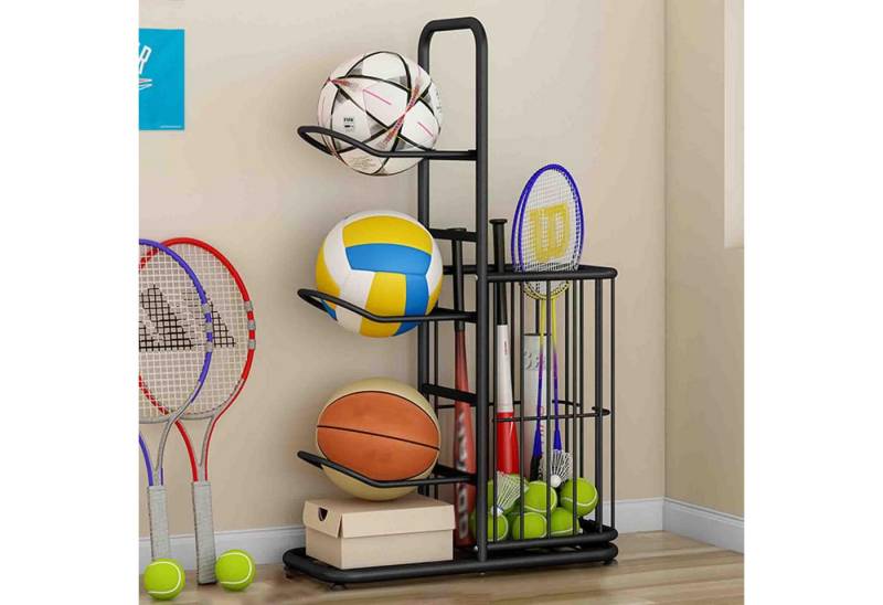 BlingBin Sportgeräte-Regalwagen Ball Aufbewahrung Ballständer Organizer Für Sportgeräte, Basketball Aufbewahrungsregal, Stehende Ballhalterung aus Stahl 1-tlg., Abnehmbarer vertikaler Regalständer mit 3 Ballständern und Körben BlingBin Sportgeräte-Regalwagen Ball Aufbewahrung Ballständer Organizer Für Sportgeräte, Basketball Aufbewahrungsregal, Stehende Ballhalterung aus Stahl 1-tlg., Abnehmbarer vertikaler Regalständer mit 3 Ballständern und Körben von BlingBin