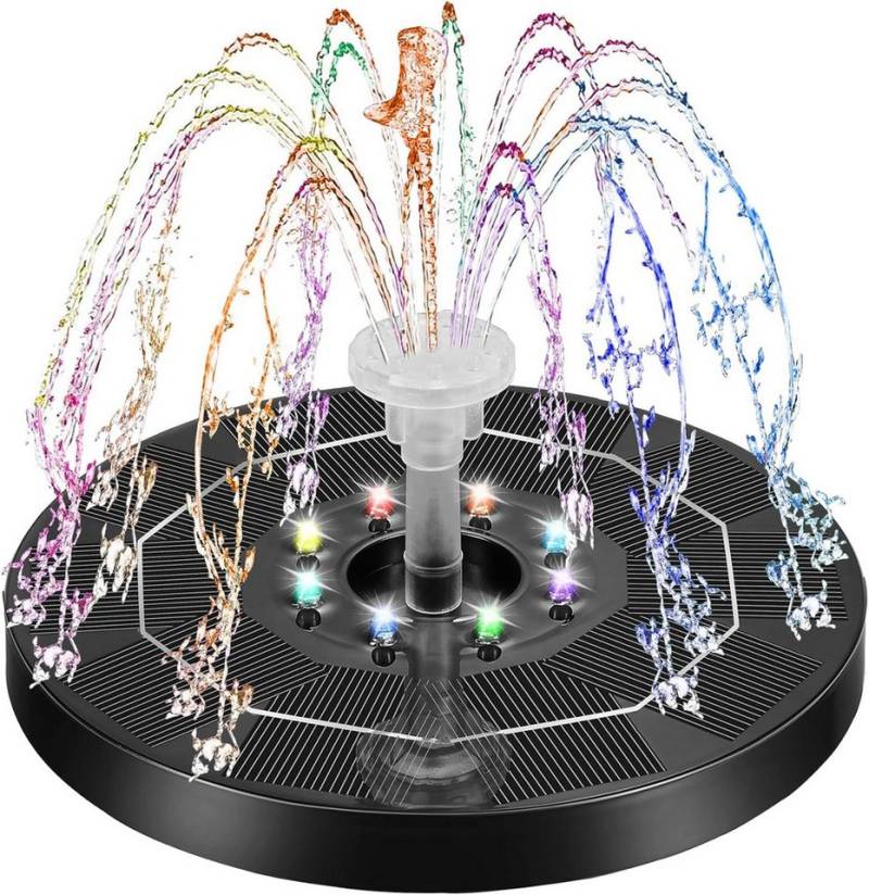 BlingBin Springbrunnenpumpe 3W 160mm Solarbrunnen mit Farbe LED Licht (1er Set, 1-tlg., 7xSprüher), Solar schwimmender Fontäne Pumpe für Garten, Vogel-Bad, Teich von BlingBin