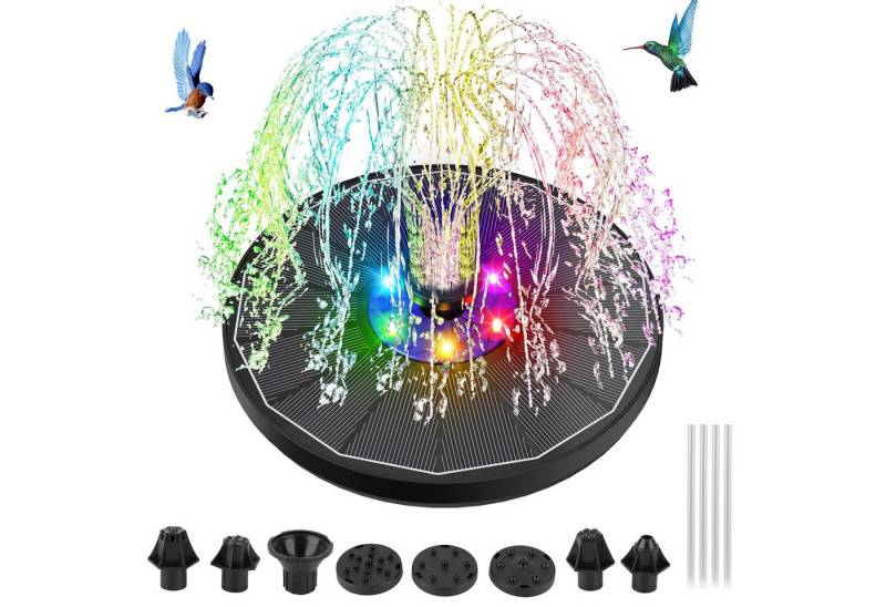 BlingBin Springbrunnenpumpe 3W LED Solar Springbrunnen Solar Teichpumpe (1er Set, 1-tlg., 16 x 5 cm), mit 7 Düse & 4 Fixer Solar Schwimmender Fontäne Pumpe für Garten von BlingBin