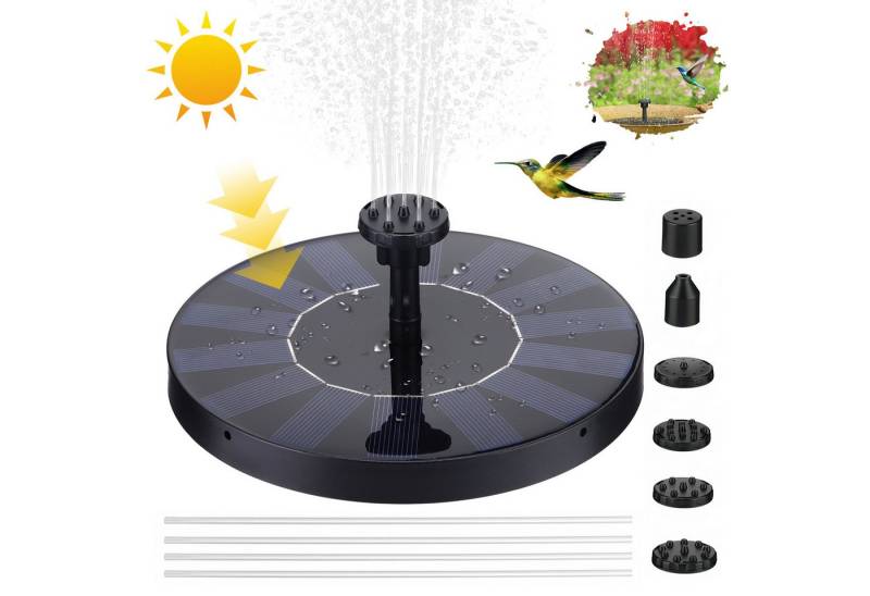 BlingBin Springbrunnenpumpe Solarpumpe Teichpumpe Springbrunnen Zubehör 1,5 W, Durchmesser 160 mm (1er Set, 1-tlg., 1x Springbrunnenpumpe+6x Düsen), Fontäne Bewässerungspumpe Wasserpumpe für Außenbereich Garten Teich von BlingBin