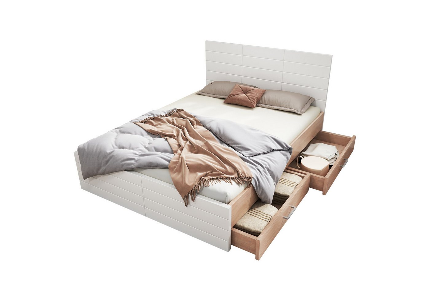 BlingBin Stauraumbett Doppelbett Holzbett (1-tlg., 160×200cm mit 2 Schubladen), Bettgestell und Lattenrost-207×80×165cm (L×H×B) von BlingBin
