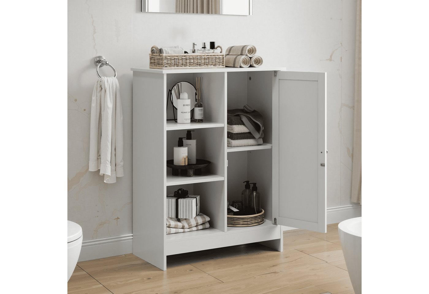 BlingBin Stauraumregal Badezimmerschrank Bodenlagerschrank Aufbewahrungsschrank, 1-tlg., für die Küche,Badezimmer,60x30x80cm,weiß von BlingBin