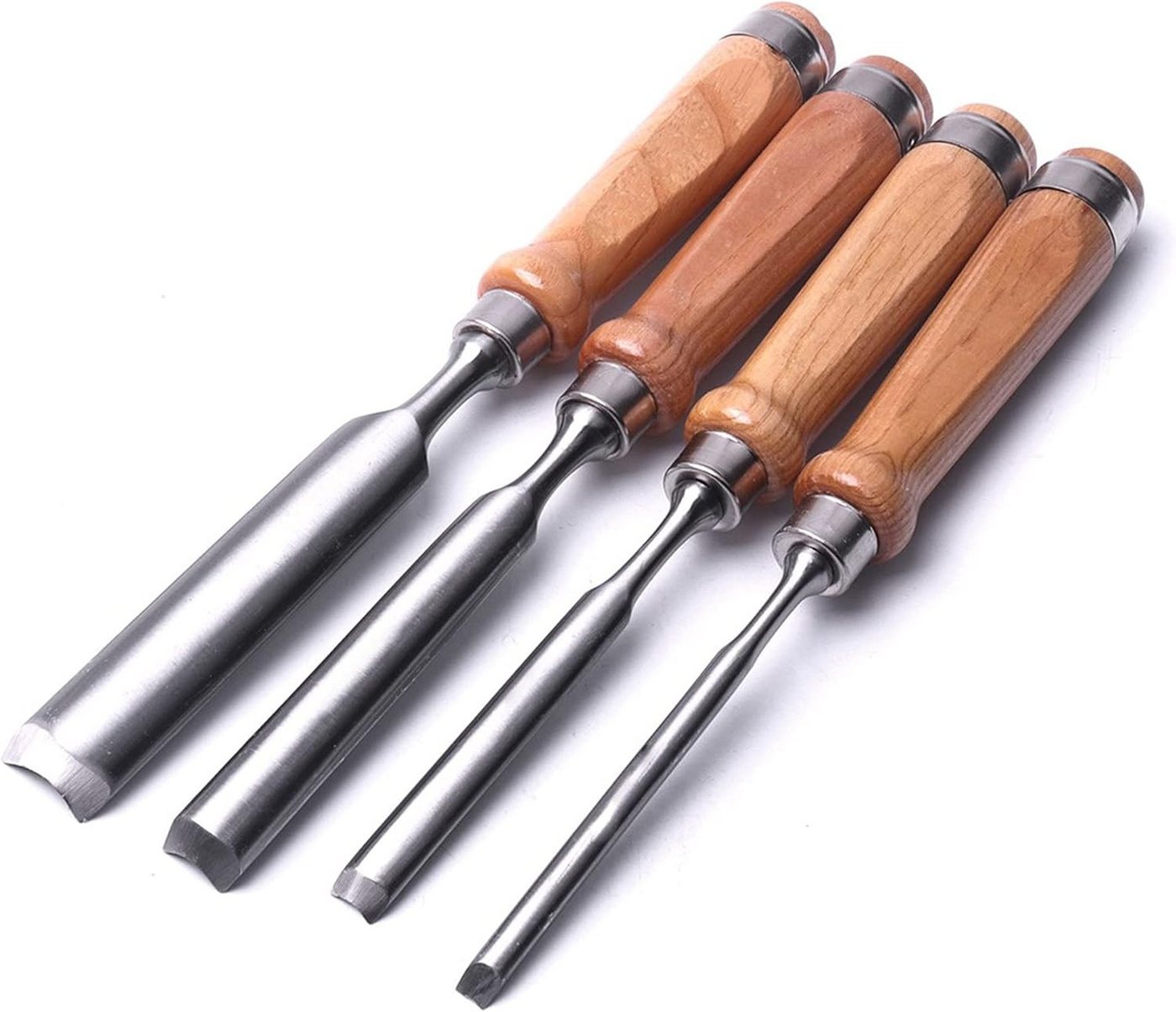 BlingBin Stechbeitel Holzmeißel-Set Holzmeißel Halbrundes Holzbearbeitungsmeißelset, (4er Set, 4-tlg., 4 Stück CR-V Stahl halbkreisförmige Kante - 6mm/12mm/18mm/24mm), Holzmeißel aus Kohlenstoffstahl für DIY Kunsthandwerk, Holzarbeiten von BlingBin