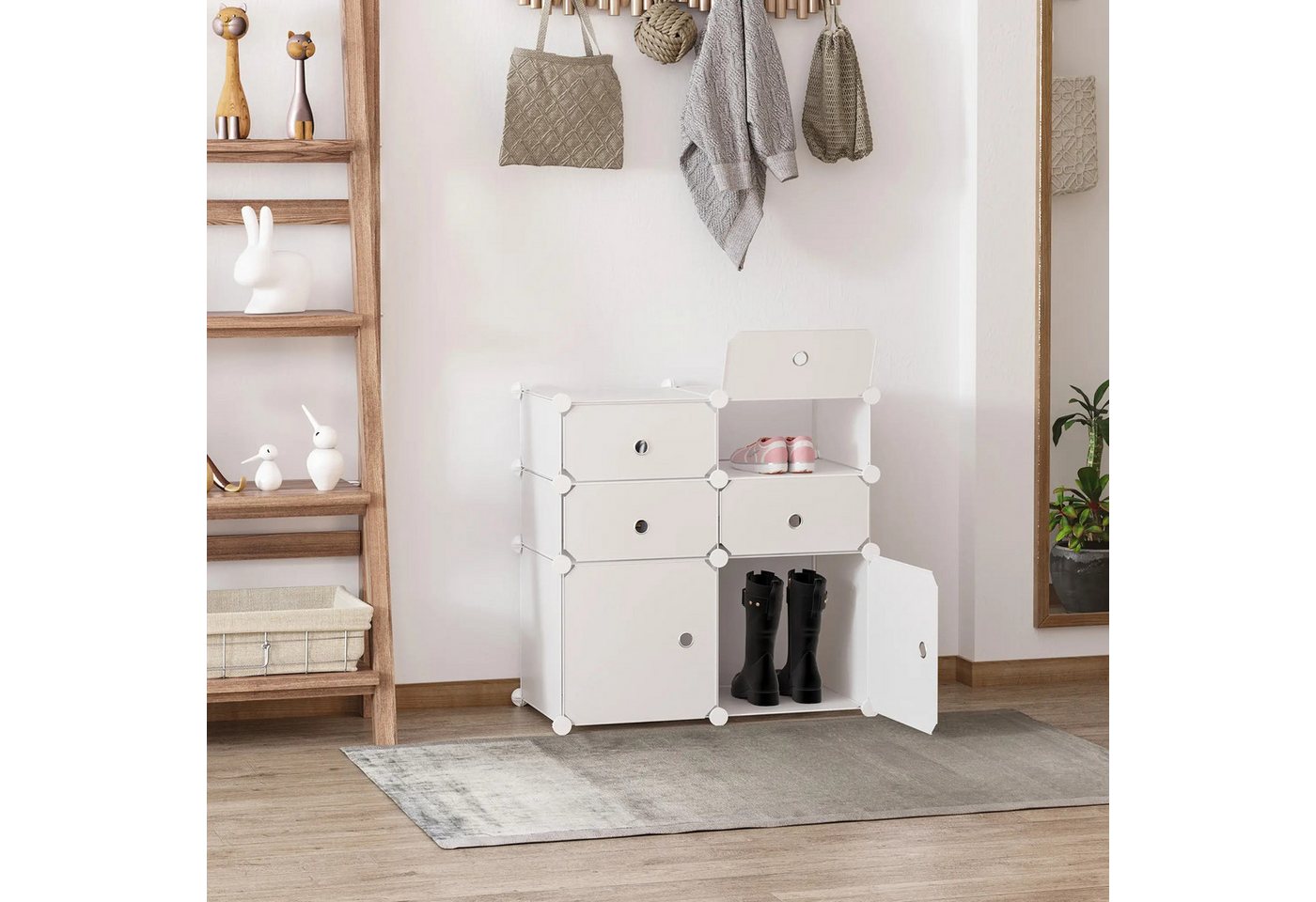 BlingBin Steckregal Schuhschrank, Regal mit Aufbewahrungsboxen, 1er Set 1-tlg., Kleiderschrank, Kunststoff, Stahl, Weiß, 75 x 37 x 73 cm von BlingBin