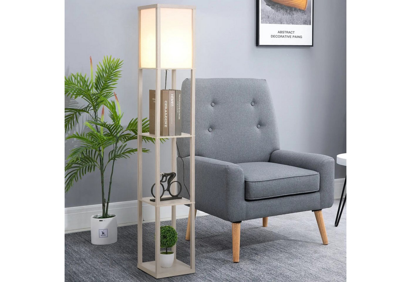 BlingBin Stehlampe mit Regalen, Wohnzimmer Stehleuchte mit E27 Fassung bis 40W, Nachttischlampe mit Lampenschirm, ohne Leuchtmittel, DIY, Standlampe für Schlafzimmer, Arbeitszimmer, Büro von BlingBin