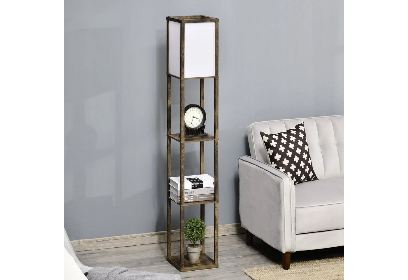 BlingBin Stehlampe mit Regalen, Wohnzimmer Stehleuchte mit E27 Fassung bis 40W, Nachttischlampe mit Lampenschirm, ohne Leuchtmittel, DIY, Standlampe für Schlafzimmer, Arbeitszimmer, Büro von BlingBin