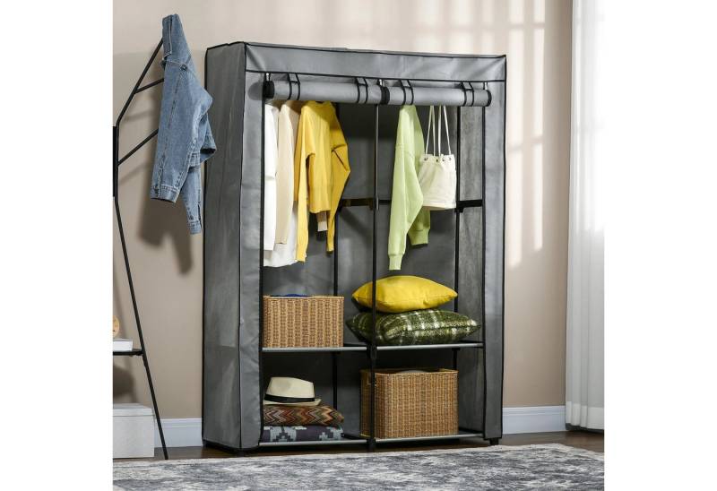 BlingBin Stoffschrank Kleiderschrank faltbarer Schrank, (1-St., mit 4 Regale,2 Kleiderstangen) Schrank aus Stoff,118x49x170cm,Grau von BlingBin