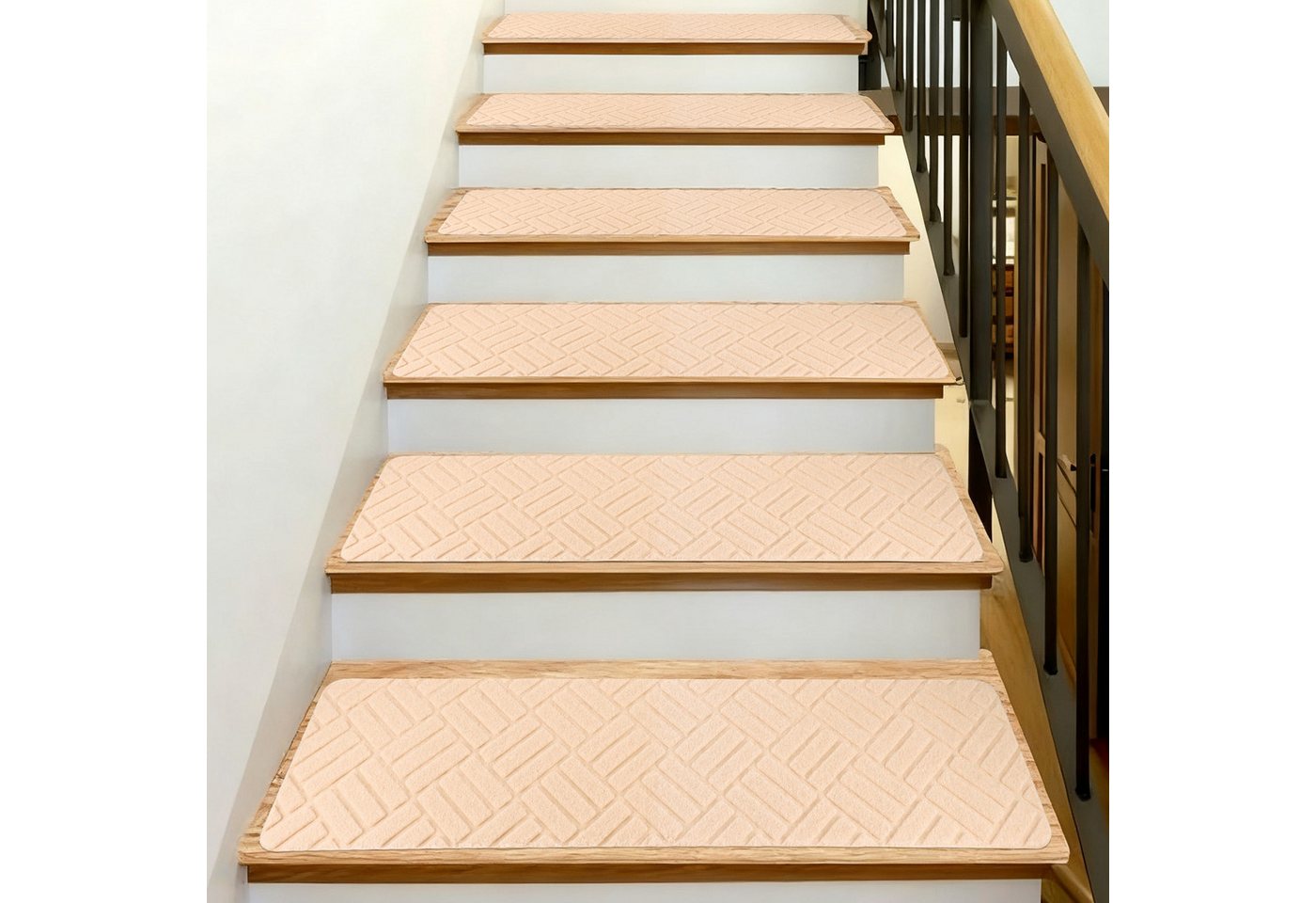 BlingBin Stufenmatte Treppenstufen Matten, 15 Stück Rutschfester Treppenteppich, 20 x 76 cm, Rechteckig, Höhe: 3 mm, Anti-Rutsch-Treppenläufer für alle Arten von Treppen, Wiederverwendbar von BlingBin