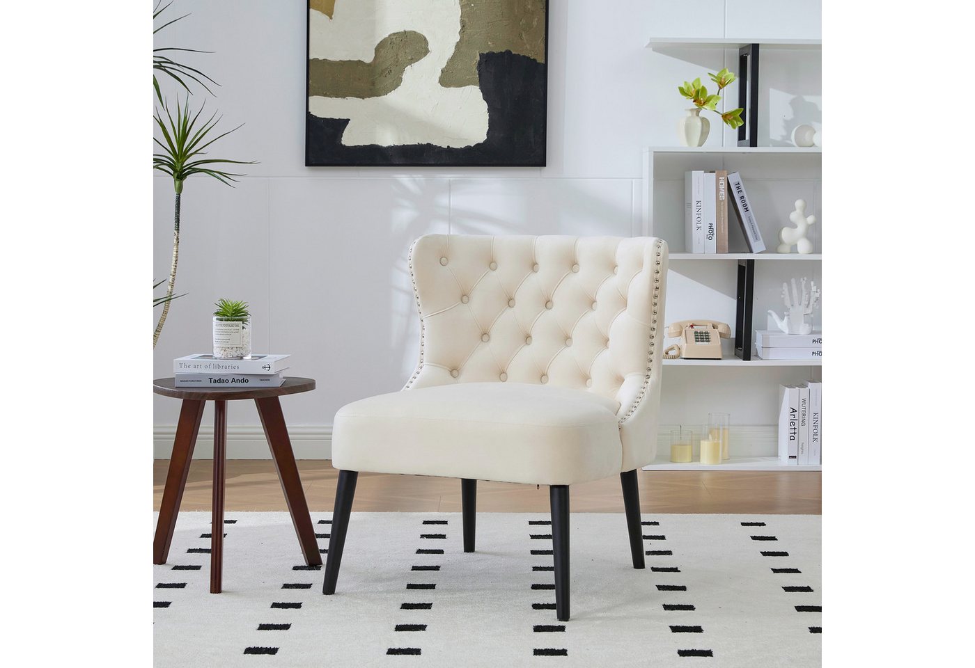 BlingBin Stuhl Polsterstuhl Esszimmerstühle Sofa Stuhl Modernes Design ohne Arm (Wohnzimmerstuhl Sessel mit Nieten trim und Massivholz Beine, 1 St), Rückenlehne Samt Gepolstertem für Wohnzimmer Esszimmer Schlafzimmer von BlingBin