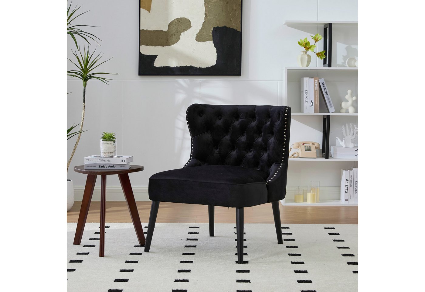 BlingBin Stuhl Polsterstuhl Esszimmerstühle Sofa Stuhl Modernes Design ohne Arm (Wohnzimmerstuhl Sessel mit Nieten trim und Massivholz Beine, 1 St), Rückenlehne Samt Gepolstertem für Wohnzimmer Esszimmer Schlafzimmer von BlingBin