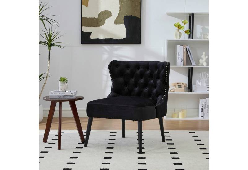 BlingBin Stuhl Polsterstuhl Esszimmerstühle Sofa Stuhl Modernes Design ohne Arm (Wohnzimmerstuhl Sessel mit Nieten trim und Massivholz Beine, 1 St), Rückenlehne Samt Gepolstertem für Wohnzimmer Esszimmer Schlafzimmer von BlingBin