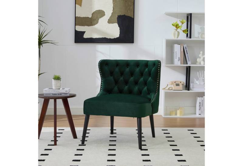 BlingBin Stuhl Polsterstuhl Esszimmerstühle Sofa Stuhl Modernes Design ohne Arm (Wohnzimmerstuhl Sessel mit Nieten trim und Massivholz Beine, 1 St), Rückenlehne Samt Gepolstertem für Wohnzimmer Esszimmer Schlafzimmer von BlingBin