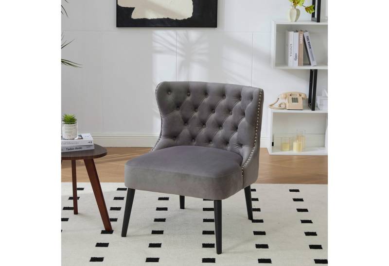 BlingBin Stuhl Polsterstuhl Esszimmerstühle Sofa Stuhl Modernes Design ohne Arm (Wohnzimmerstuhl Sessel mit Nieten trim und Massivholz Beine, 1 St), Rückenlehne Samt Gepolstertem für Wohnzimmer Esszimmer Schlafzimmer von BlingBin