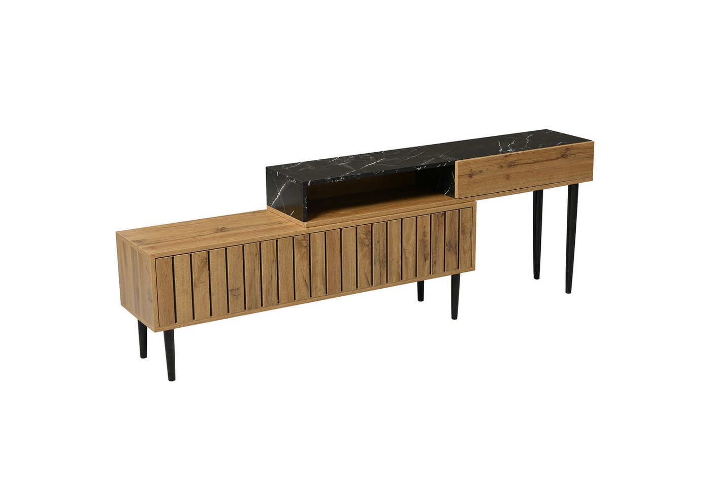 BlingBin TV-Schrank Fernsehschrank (1-St., mit Marmor- und Holzmaserungsdesign, PVC-Kante) Größe einstellbar: 129-200cm von BlingBin