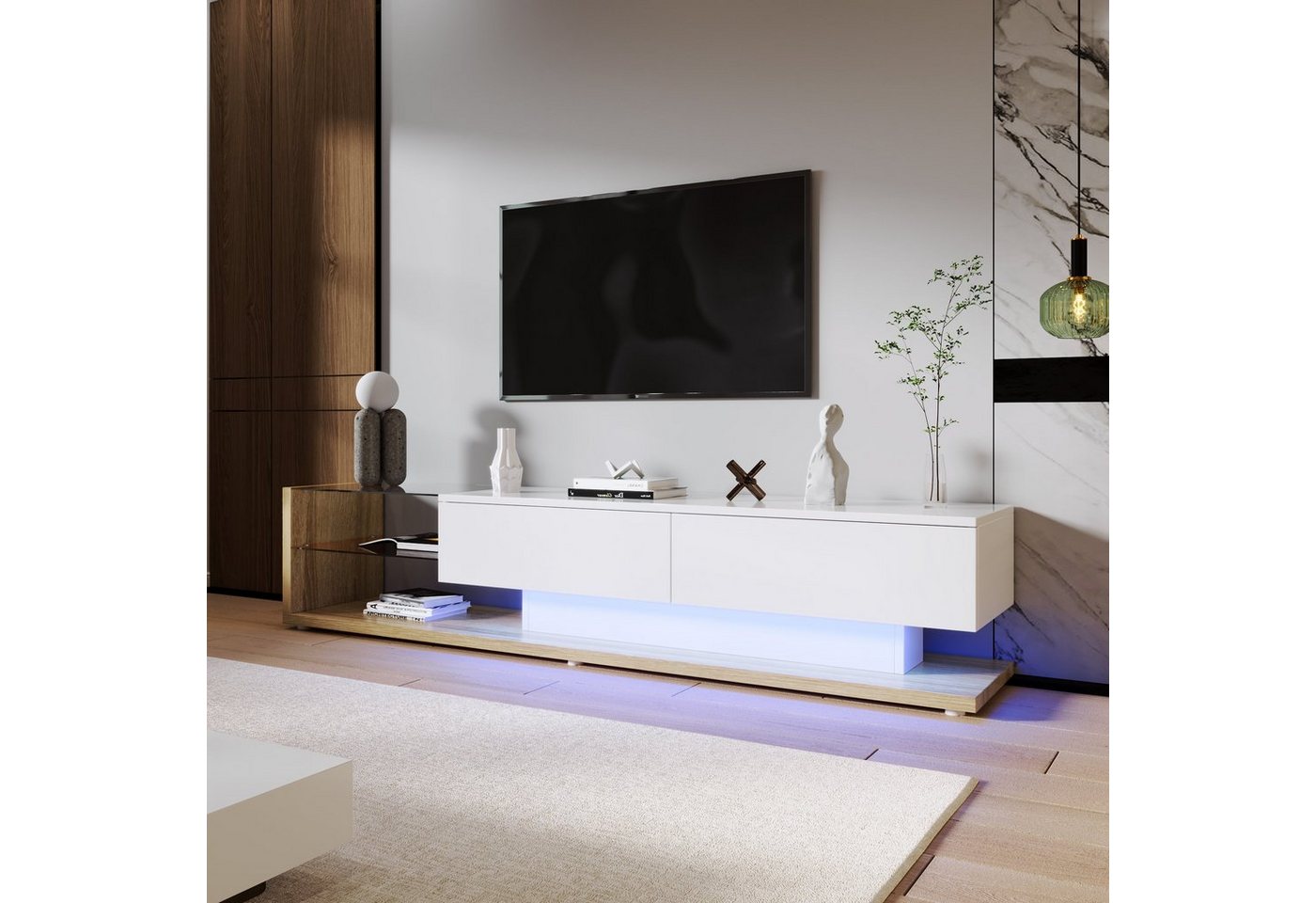 BlingBin TV-Schrank Lowboard (1-St., Hochglanz-Wohnzimmermöbel) Glastrennwände, variable LED-Beleuchtung, Fernbedienungen von BlingBin