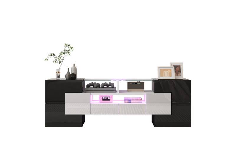 BlingBin TV-Schrank Lowboard (1-St., Wohnzimmermöbel mit LED-Beleuchtung und 4 Türen 2 Schubladen) 145 cm elegante Glasoberfläche von BlingBin