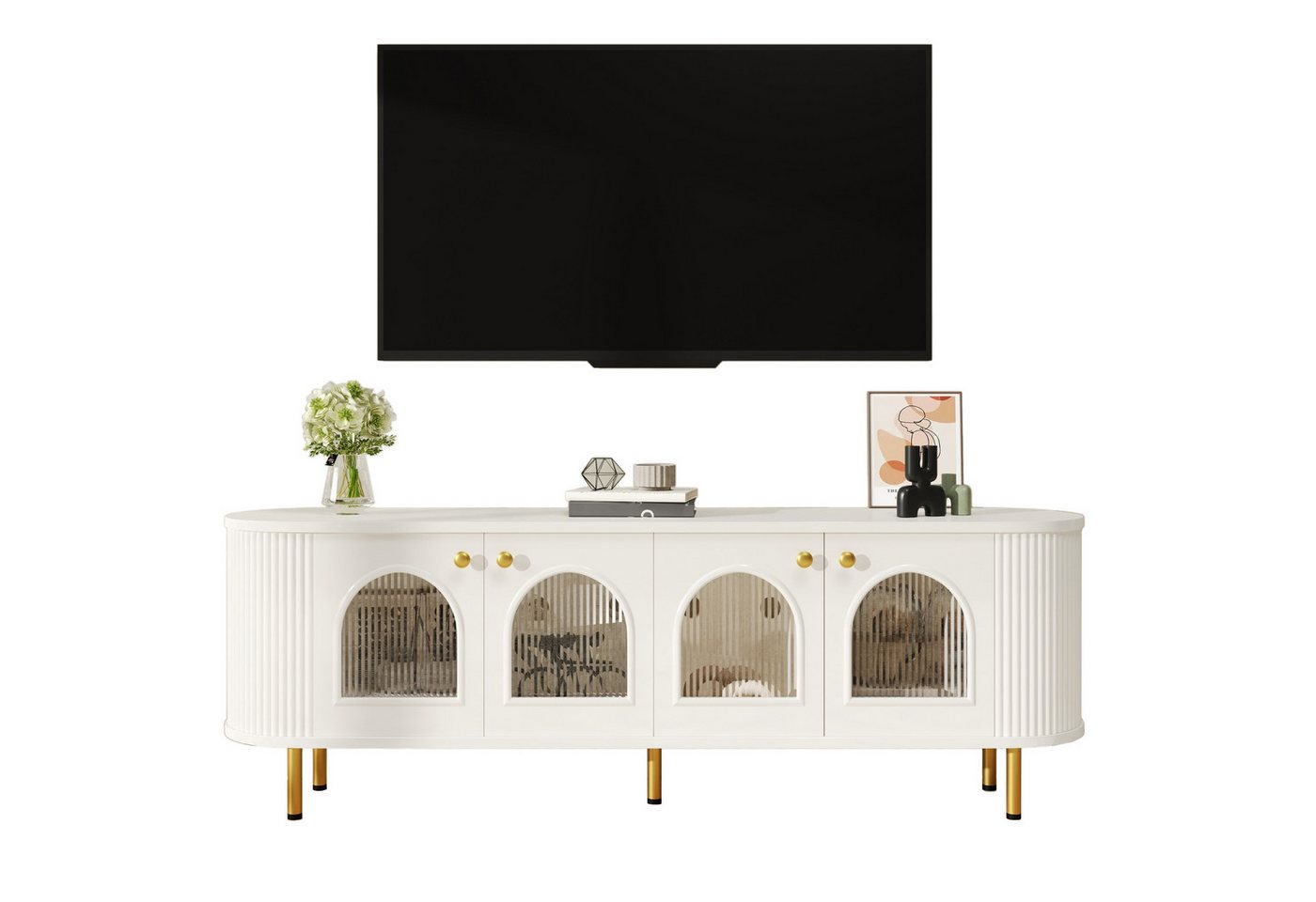 BlingBin TV-Schrank Lowboard (1-St., mit Glastüren goldene Griffe und Beine) fürs Wohnzimmer von BlingBin