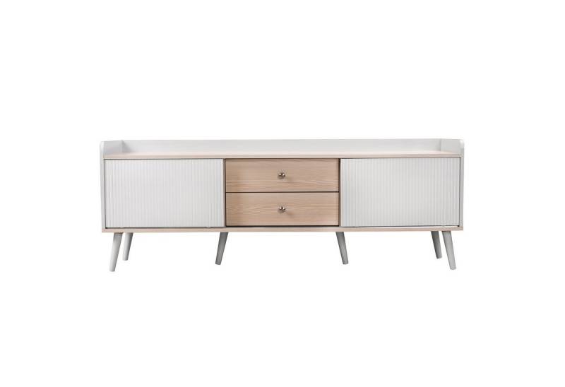BlingBin TV-Schrank Lowboard Fernsehtisch TV Board Schwarz und natürliches (Mit Gestreifte Schiebetüren,2 Schubladen) 160 L x 40 B x 58 H(cm) von BlingBin