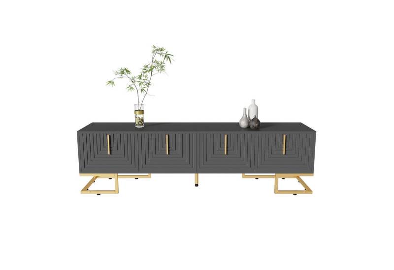 BlingBin TV-Schrank Lowboard Lowboard mit Strukturierter Tür (1er Set, 1-St., Wohnzimmer-TV-Möbel 170 x 40 x 45,5 cm) TV-Möbel mit Schubladen, Goldenen Griffen und Goldenen Füßen von BlingBin