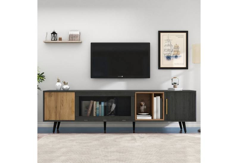 BlingBin TV-Schrank Lowboard TV-Ständer Holz TV-Boards (Wohnzimmermöbel, 1-St., 200x40x55,5 cm) Mit Changhong-Glas, für einen 90-Zoll-Fernseher Geeignet von BlingBin