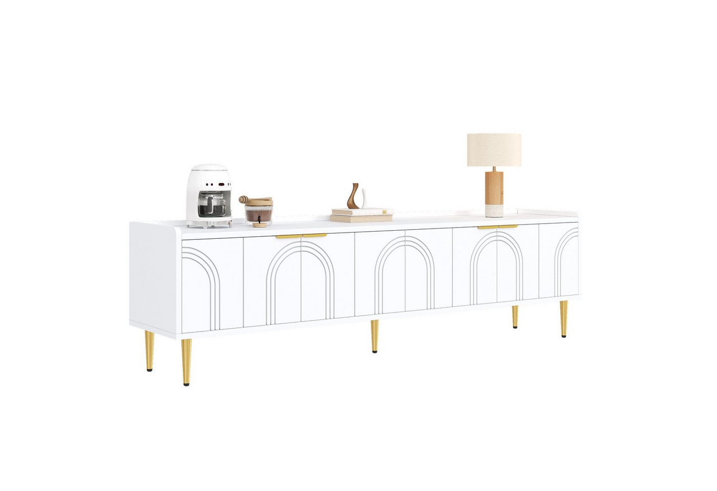 BlingBin TV-Schrank Lowboard mit strukturierter Tür, Fernsehschrank TV-Tisch (Wohnzimmer-TV-Möbel, 1-St., 170 L x 35 B x 47.5 H(cm) TV-Möbel, goldenen Griffen und goldenen Füßen von BlingBin