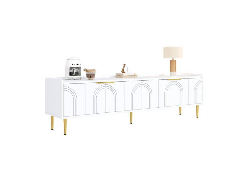 BlingBin TV-Schrank Lowboard mit strukturierter Tür, Fernsehschrank TV-Tisch (Wohnzimmer-TV-Möbel, 1-St., 170 L x 35 B x 47.5 H(cm) TV-Möbel, goldenen Griffen und goldenen Füßen von BlingBin