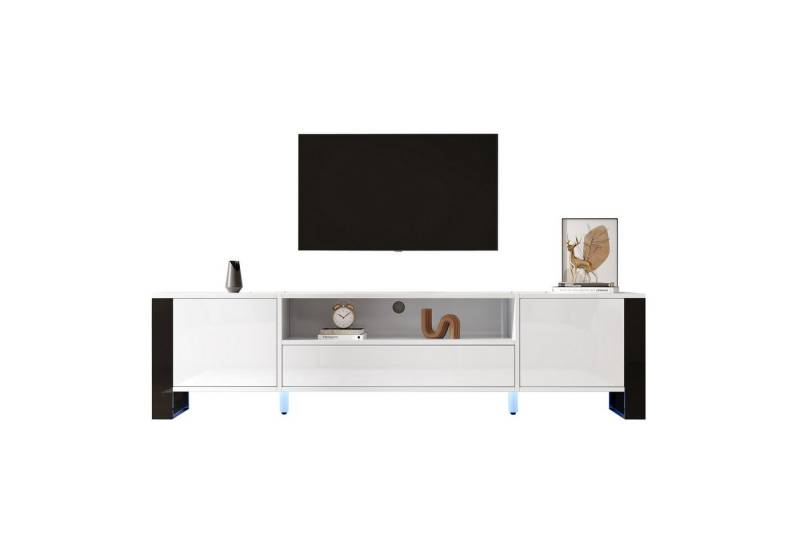 BlingBin TV-Schrank Moderner Hochglanz-TV-Schrank, Lowboard Fernsehtisch TV-Board TV-Möbel (Tragfähigkeit: Schubladentragfähigkeit 10 kg, obere Tragfähigkeit 30 kg, Regaltragfähigkeit 10 kg, 1-St., Fernsehschrank mit LED-Beleuchtung und Stauraum, 178 * 40 * 54 cm) Wohnzimmermöbel für bis zu 70-Zoll-TVs, MDF, Weiß von BlingBin