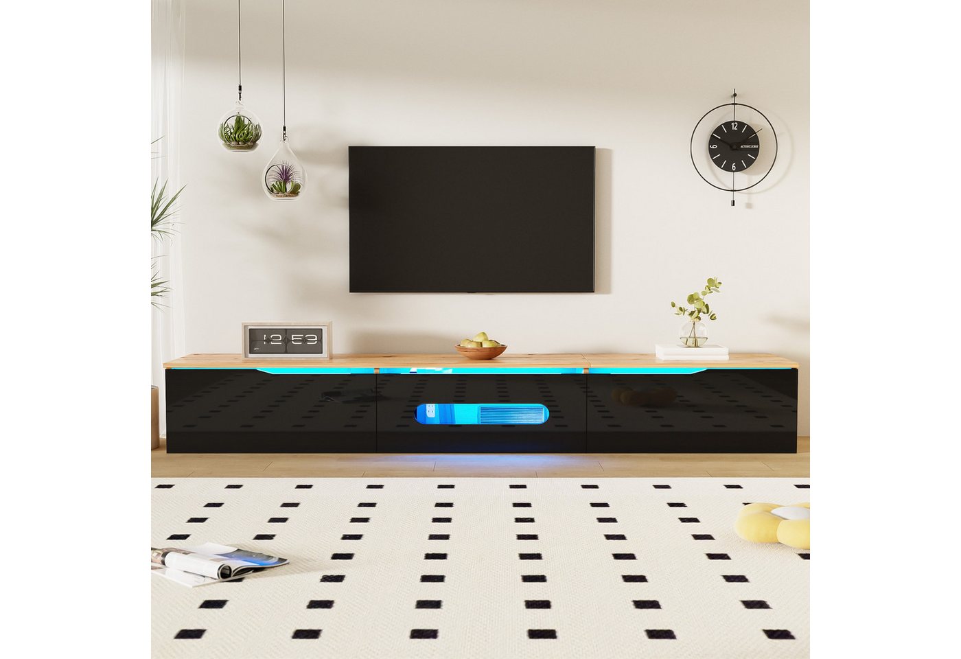BlingBin TV-Schrank TV-Board, TV Lowboard, Sideboard, mit 16-Farben-LED-Beleuchtung (1er Set, 1-St., TV Möbel 180 cm) Fernsehschrank Fernsehtisch, Bluetooth Steuerung, Wandmontage möglich von BlingBin