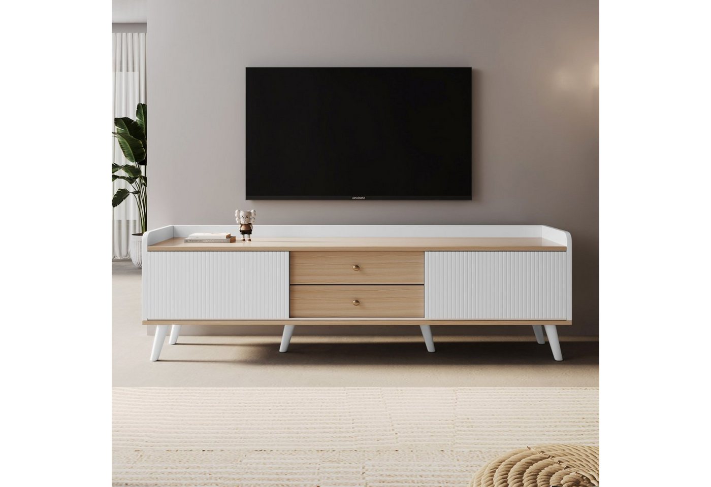 BlingBin TV-Schrank TV- Lowboard Fernsehschrank Fernsehtisch TV Board (mit zwei Schiebetüren und zwei Schubladen) Gesamtabmessungen 160 L x 40 B x 58 H(cm) von BlingBin