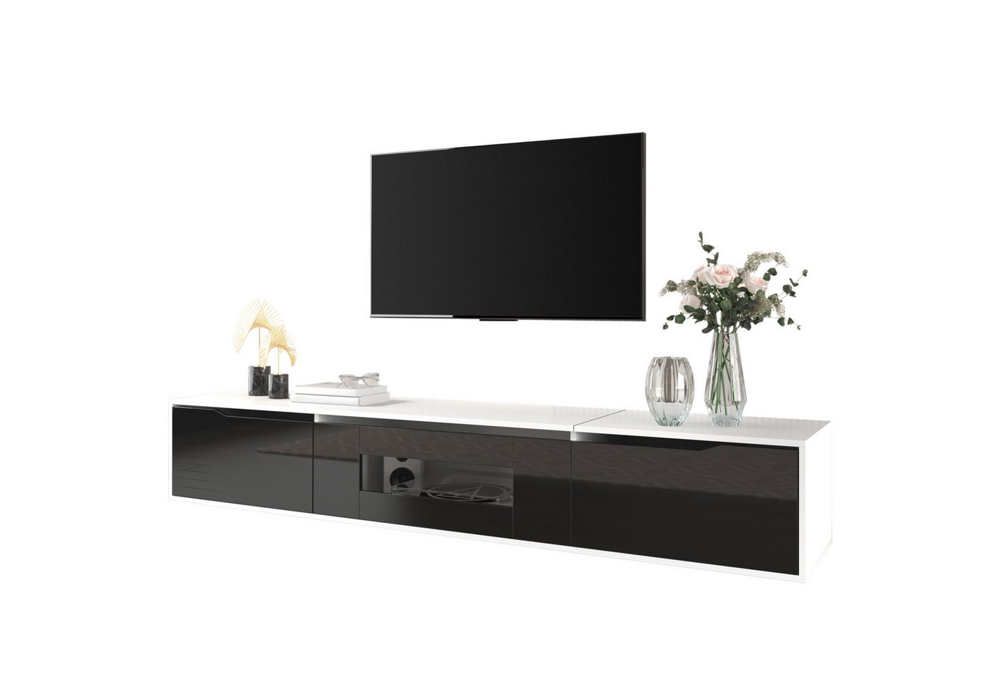 BlingBin TV-Schrank TV-Lowboard mit LED-Beleuchtung (1er Set, 1-St., 180 x 35 x 30 cm) farblich passend zu Schwarz und Weiß, Steh und Wandmontage von BlingBin