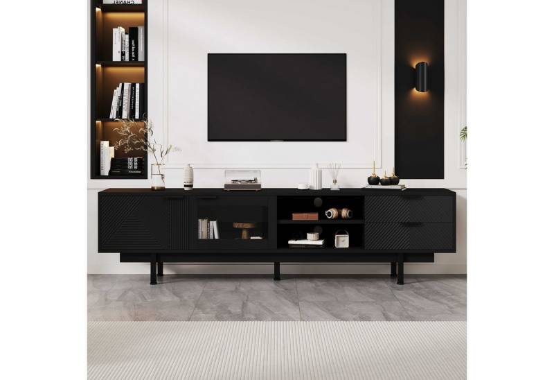 BlingBin TV-Schrank TV-Ständer Fernsehschrank (1-St., Mit 2 Türen und 2 Schubladen,Gesamttragkraft von 45kg) großem Stauraum,Geeignet für 80-Zoll,200×40×50.5 cm von BlingBin