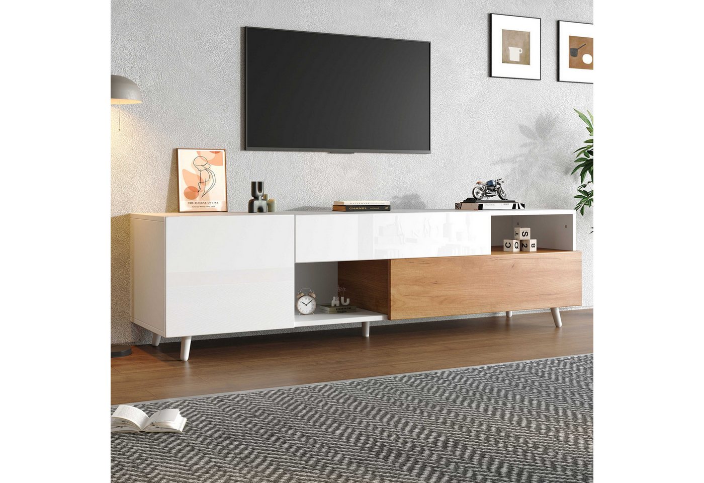 BlingBin TV-Schrank TV-Ständer Fernsehschrank (1-St., mit unterer Tür und Schublade,7 Ablagefächern) 180×38×50cm,für 75 Zoll von BlingBin