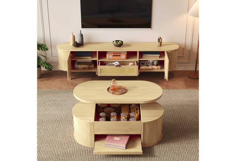 BlingBin TV-Schrank Wohnzimmermöbel (2-St., Wohnzimmermöbel-Set mit höhenverstellbarem Couchtisch und TV-Schrank) MDF-Holzoptik, Metallbeine, viel Stauraum von BlingBin