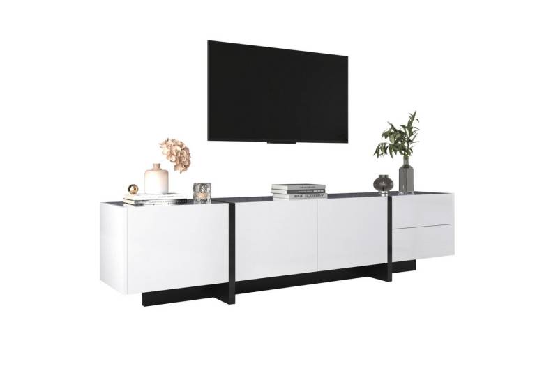 BlingBin TV-Schrank lowboard (1-St., Hochglanz-Weiß und Schwarz, Breite 190 cm) Drei Türen,zwei Schubladen,mit Regalen von BlingBin