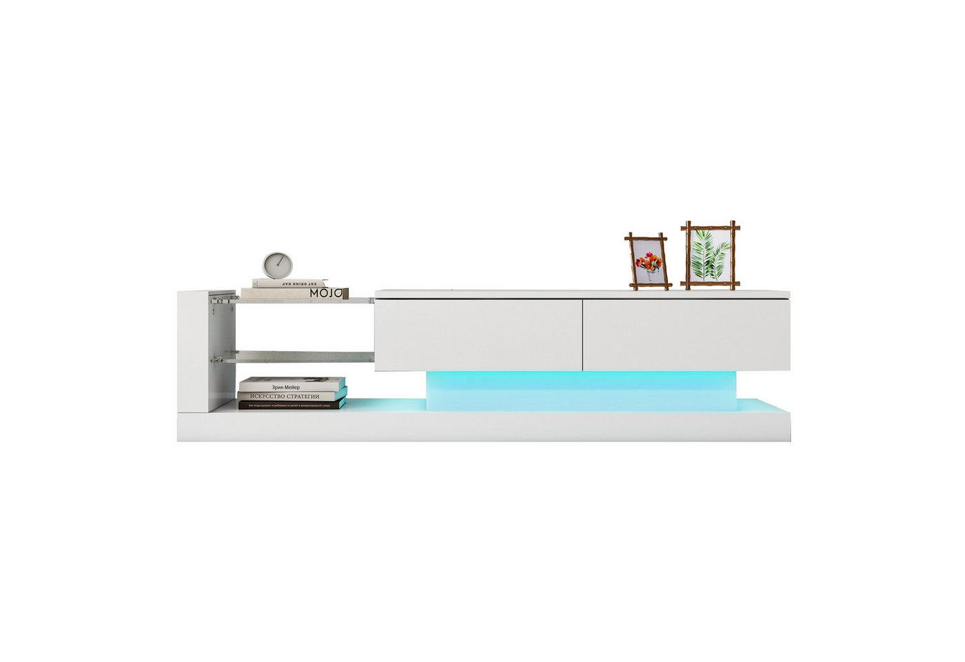 BlingBin TV-Schrank weißer Hochglanz-TV-Schrank Lowboard (1-St., 1,4 Meter lang, 16-farbige LED-Beleuchtung) 60 Zoll TV-Fläche, Versteckter Stauplatz von BlingBin