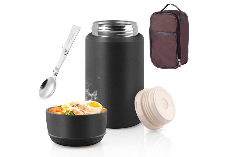 BlingBin Thermobehälter 800ML Edelstahl Warmhaltebehälter Essen mit Löffel und Deckel, Rostfreier Stahl 316, (Maße der Tragetasche: 23 × 12 × 11 cm, Geeignet für: 800–1000 ml Fassungsvermögen, 1-tlg., Fassungsvermögen: 800 ml, Maße der Thermoskanne: 9,5 × 9,5 × 19 cm), Thermobox mit Aufbewahrungstasche für Gefrierschrank, Spülmaschine von BlingBin
