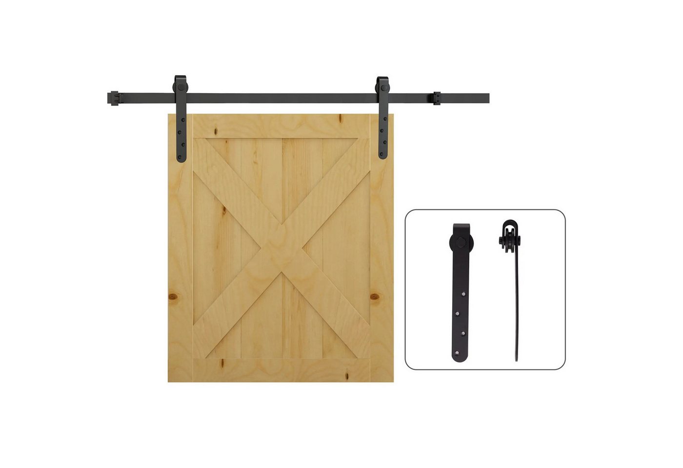 BlingBin Türbeschlag Schiebetüren-Beschlagsatz 180 cm Komplett-Set mit Schienen, Rollen (1er Set, 1 St., 180cm x 2,5cm x 1cm), Anti-Sprung-Vorrichtungen, Türstopper, Schiebetürsystem von BlingBin