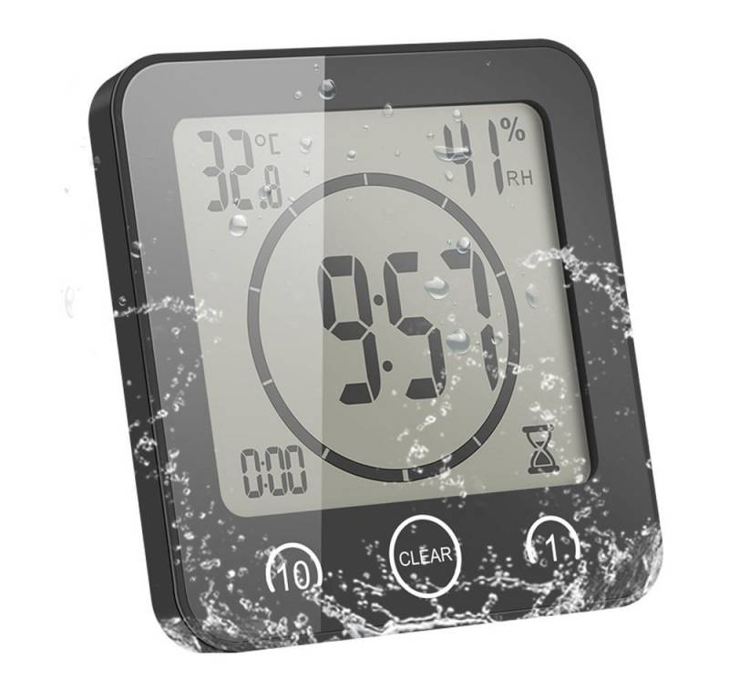 BlingBin Uhr Digitaluhr Luftfeuchtigkeit Temperatur Digitaluhr Timeruhr LCD Display (IP24 Wasserdichte Touch Control Timer Alarm für Küche Badezimmer) von BlingBin