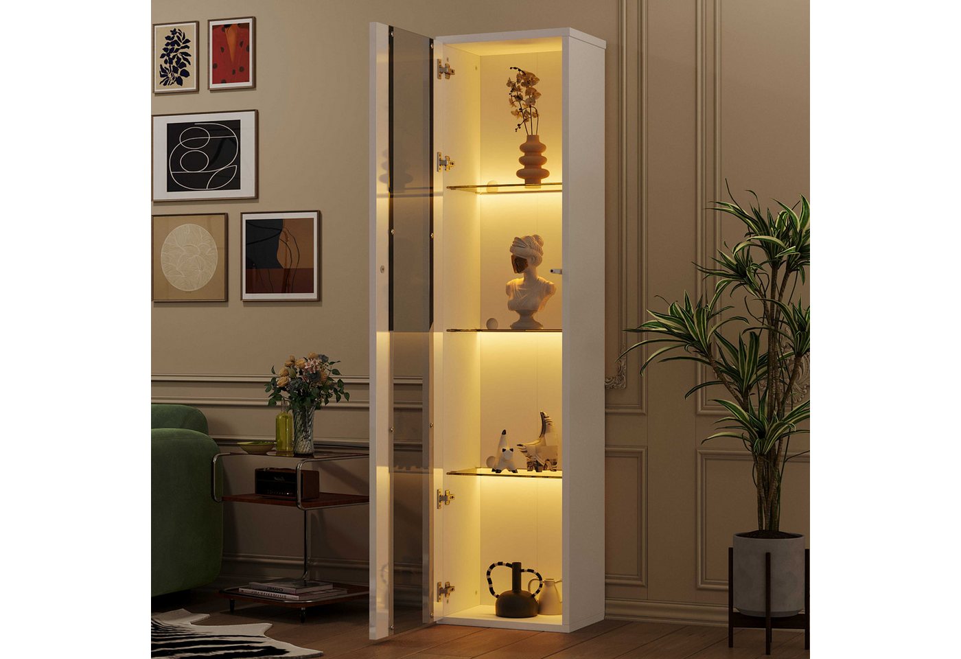 BlingBin Vitrine Vitrine Glastrennwand LED-Farbwechsellicht Fernbedienung (1-St) Acrylplatte, schlichtes Design, weiß von BlingBin