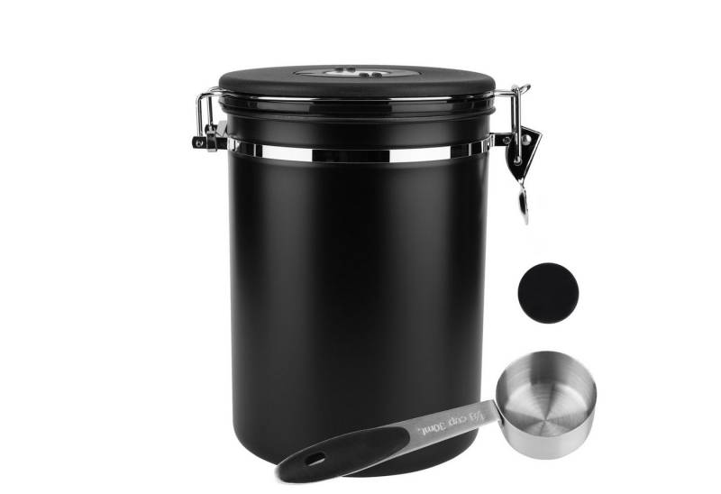 BlingBin Vorratsdose Kaffeedose Luftdicht, 2,8 L Kaffeebohnen Behälter mit Schaufel, Edelstahl, (1er Set, 2-tlg., 1 x Kaffeedose und 1 x Löffel), 1kg Kaffeebohnen Behälter, Luftdichte Edelstahl Kaffeedose CO2-Ventil von BlingBin