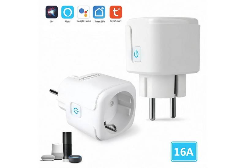 BlingBin WLAN-Steckdose mit Strommessung 16A Smart Home 2,4-G WiFi Steckdose Zubehör, max. 3680,00 W, 1er Set, 2-St., 2x WLAN Steckdosen, Mit erhöhtem Berührungsschutz kompatibel mit Alexa/Google Home von BlingBin