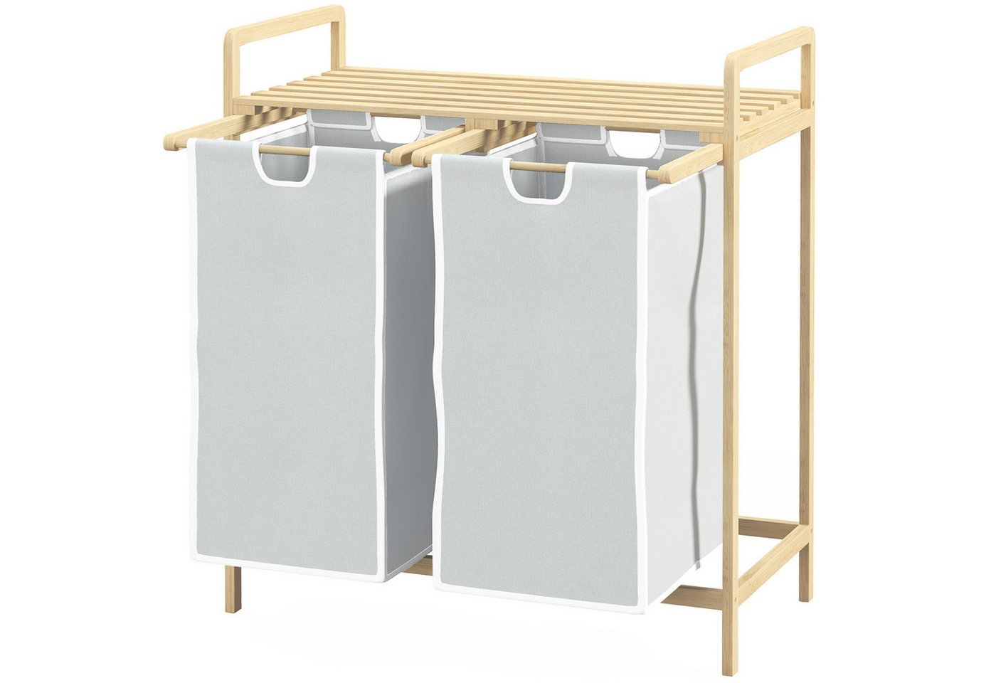 BlingBin Wäschekorb Bambus Wäschekorb 2 Fächer Wäschesammler mit Griff (1er set, 1 St., 63,5cm x 33cm x 73cm), 2 abnehmbaren Wäschesacke, Plattform, für Waschküche Schlafzimmer von BlingBin