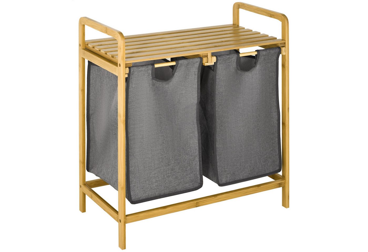 BlingBin Wäschekorb Bambus Wäschekorb 2 Fächer Wäschesammler mit Griff (1er set, 1 St., 63,5cm x 33cm x 73cm), 2 abnehmbaren Wäschesacke, Plattform, für Waschküche Schlafzimmer von BlingBin