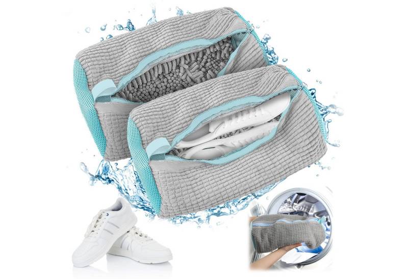 BlingBin Wäschenetz 2 Stück Schuhwaschbeutel Waschmaschine, Schuhbeutel Wäschesack,(1er Set, 2-St., Anti-Verformung Mit Reißverschluss Schuhe Wäschesack), Multi Schutz Schuhwaschbeutel,für Turnschuhe,Tennisschuhe(Gray) von BlingBin