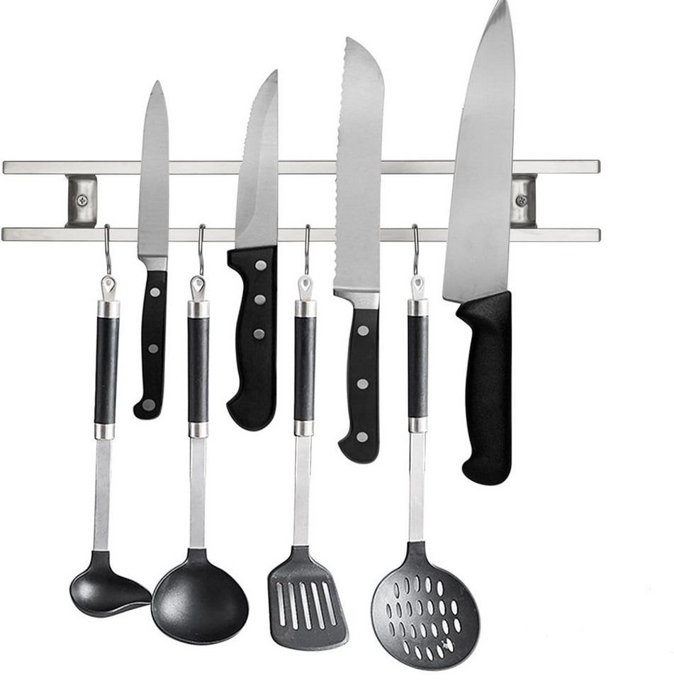 BlingBin Wand-Magnet Messerhalter Messer Magnetleiste zur Wandmontage Küchenleiste mit Haken (1tlg), Messerhalter für die Küche - 40 cm von BlingBin