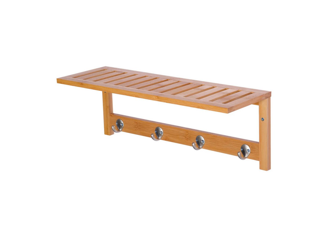 BlingBin Wandgarderobe Bambus Garderobenpaneel Garderobe Regal mit 4 Kleiderhaken (1er Set, 1 St., 50 x 16 x 17,5 cm), 5 kg belastbar, für die Wand Flur Schlafzimmer von BlingBin