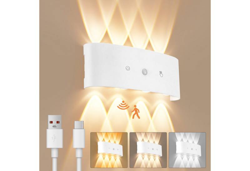 BlingBin Wandleuchte Magnetisch LED Wandlampe mit Bewegungsmelder, Dimmbar Wandlicht, Schalter Touch Control, 3 Farbtemperatur, 4 Touch-Funktion, Einstellbare Helligkeit mit Memoryfunktion, USB-Aufladung, LED fest integriert, Warmes Weiß, Neutral, Kaltes Weiß, Wandleuchten für Schlafzimmer Wohnzimmer Treppenhaus Flur von BlingBin